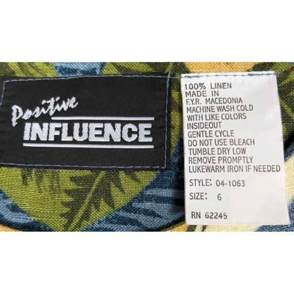 Positive Influence Dress Linen Blue Floral Sheath Pencil Button Midi Vtg Women 6 - Picture 2 of 10